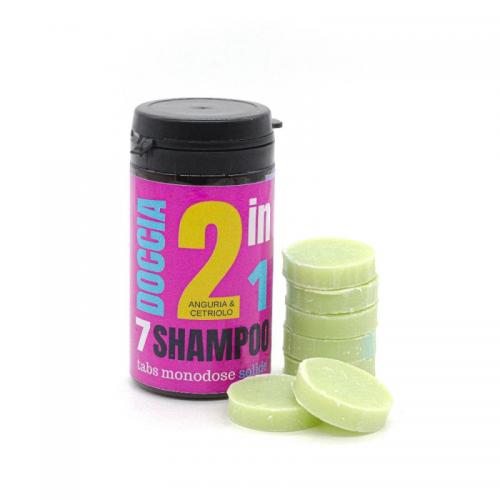 SINGLE-DOSE SOLID SHAMPOO SHOWER TABS WITH WATERMELON AND CUCUMBER - 7 PIECES