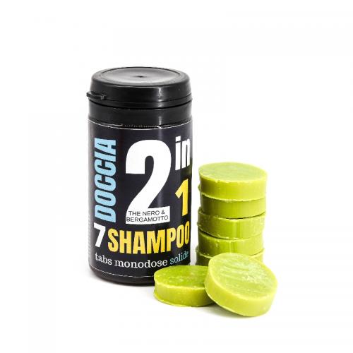 SINGLE-DOSE SOLID SHAMPOO SHOWER TABS WITH BLACK TEA AND BERGAMOT - 7 PIECES
