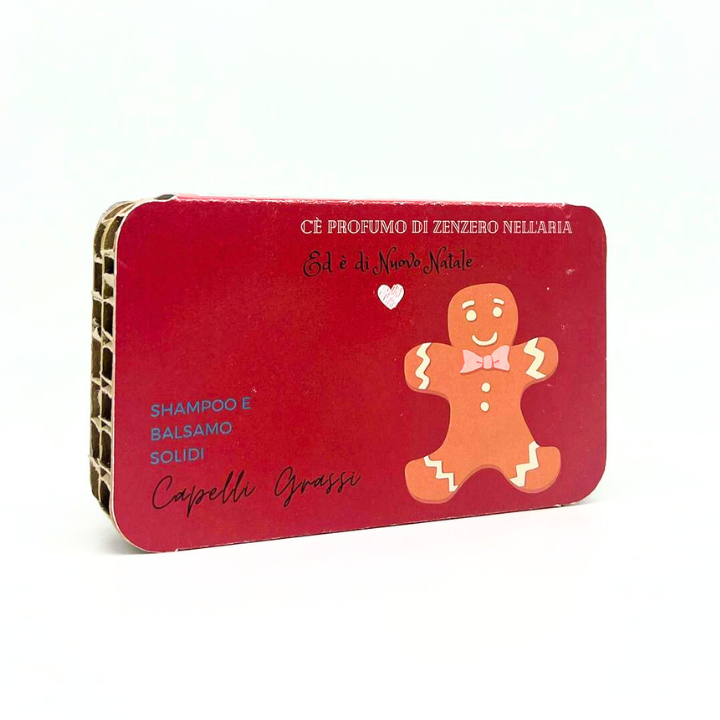 CONFEZIONE NATALIZIA SHAMPOO SOLIDO CAPELLI GRASSI RUGIADA + BALSAMO SOLIDO CAPELLI GRASSI O CON FORFORA YOGURT E CREMA DI RISO