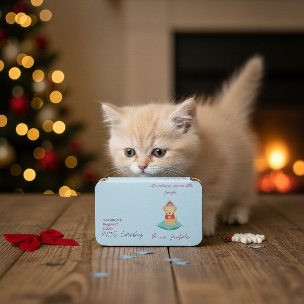 FORFAIT NOËL POUR ANIMAUX : SHAMPOING SOLIDE POUR CHAT ET CHIEN À LA ROSE ROUGE + APRÈS-SHAMPOING SOLIDE POUR CHAT ET CHIEN AU PIN SYLVICULAIRE