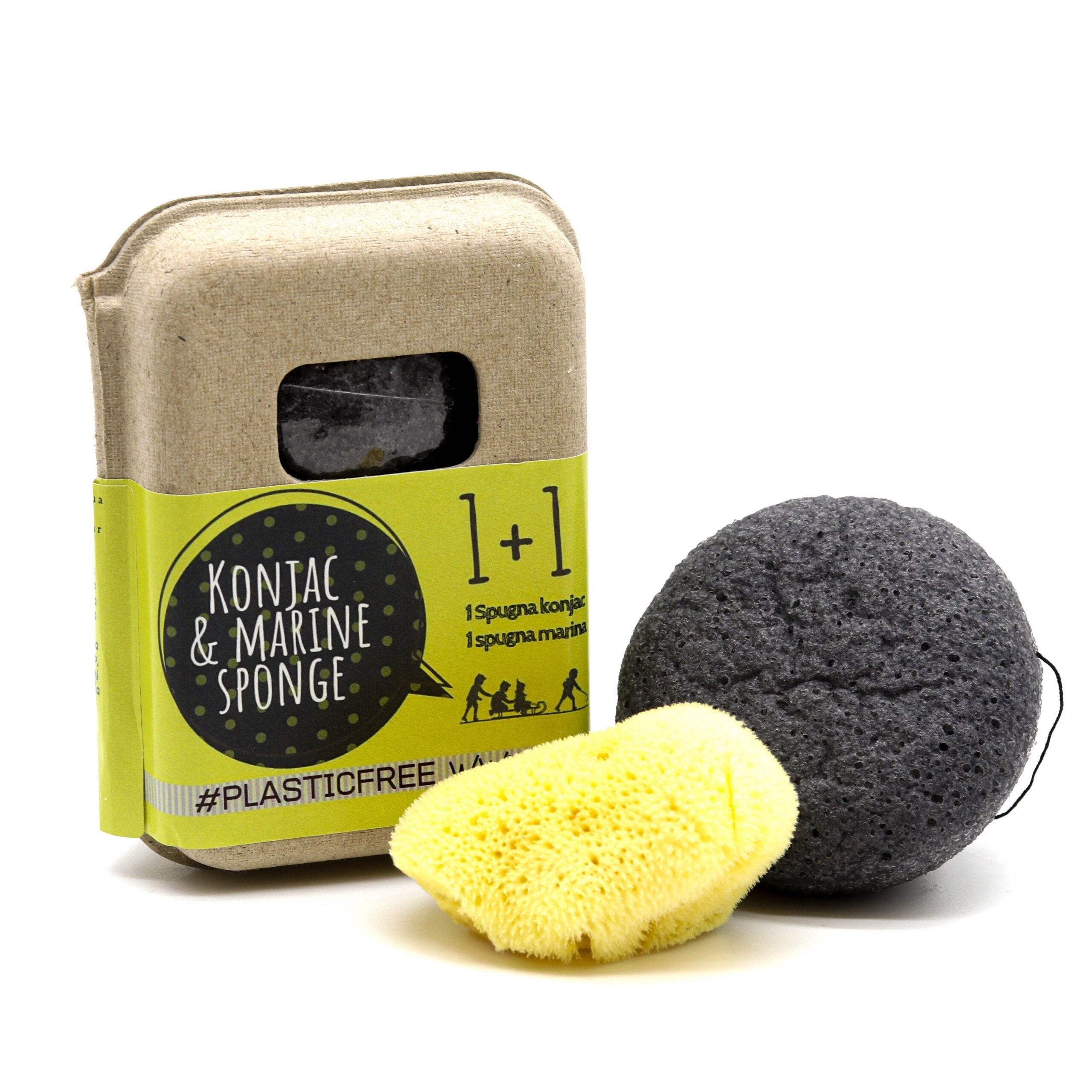 Éponge Konjac Noire et Éponge Marine - Peaux Impures et Sensibles. Fin de série suite à un changement d'emballage.