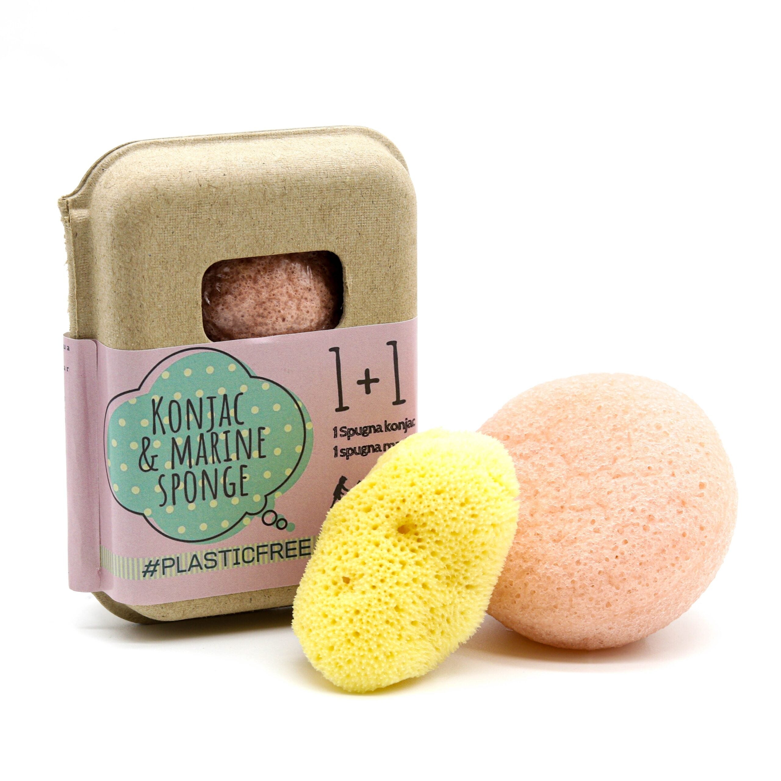 Éponge Konjac Rose et Éponge Marine - Peaux Sensibles. Cessation de commercialisation suite à un changement d'emballage.