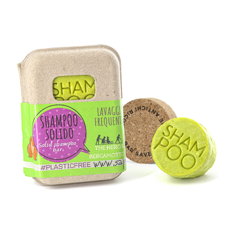 SOLID SHAMPOO FOR FREQUENT WASHES WITH BLACK TEA AND BERGAMOT WITH CORK BAR SAVER