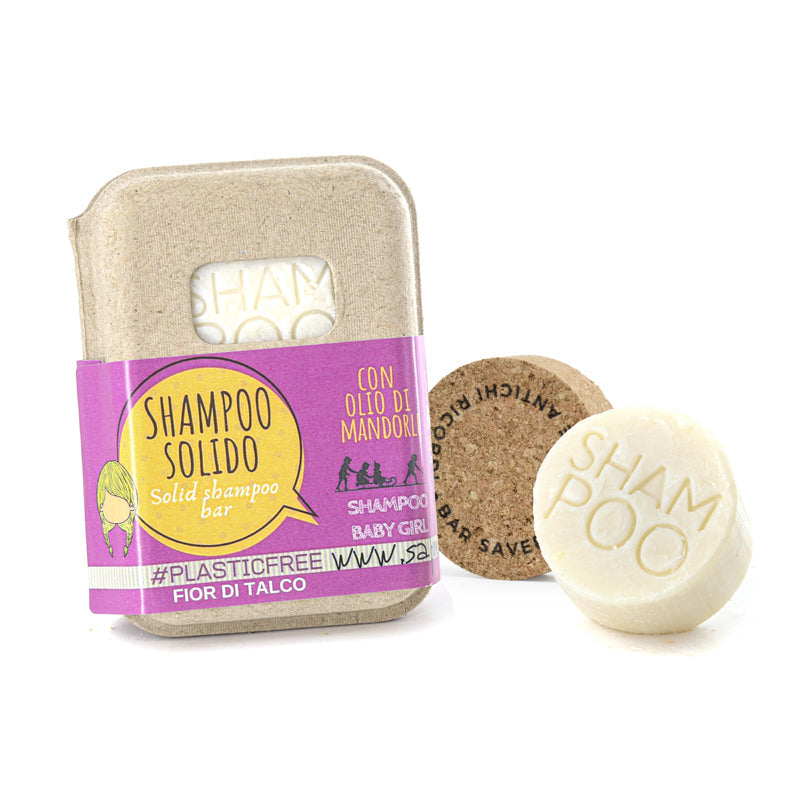 SHAMPOO SOLIDO BABY GIRL AL FIOR DI TALCO CON BAR SAVER IN SUGHERO