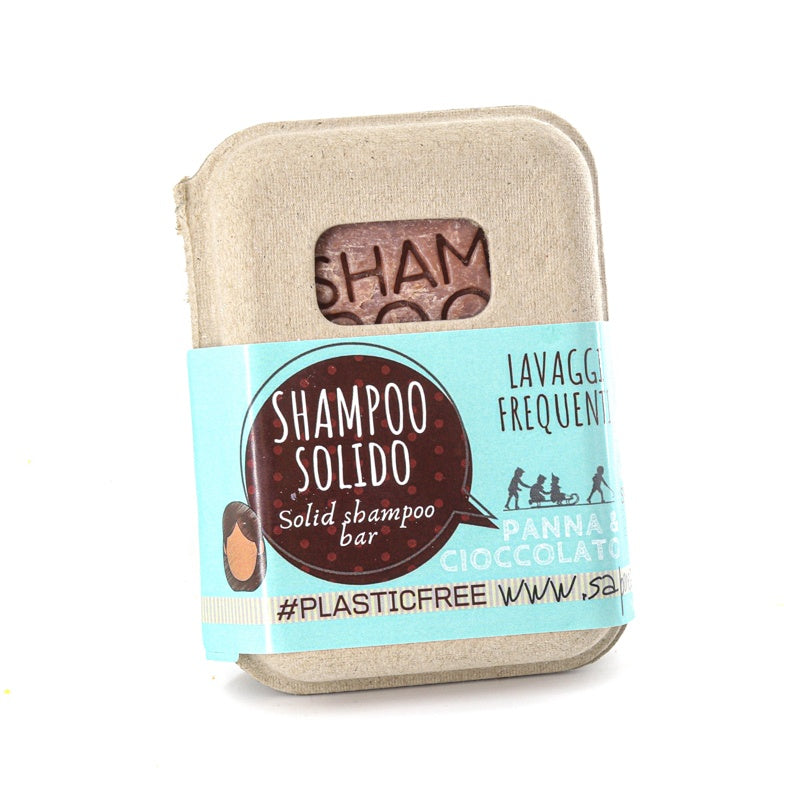 SOLID SHAMPOO FOR FREQUENT WASHES WITH CREAM AND CHOCOLATE WITH CORK BAR SAVER