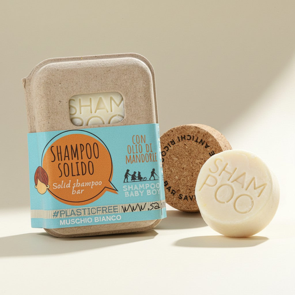 Shampoing solide pour bébé garçon au musc blanc et liège