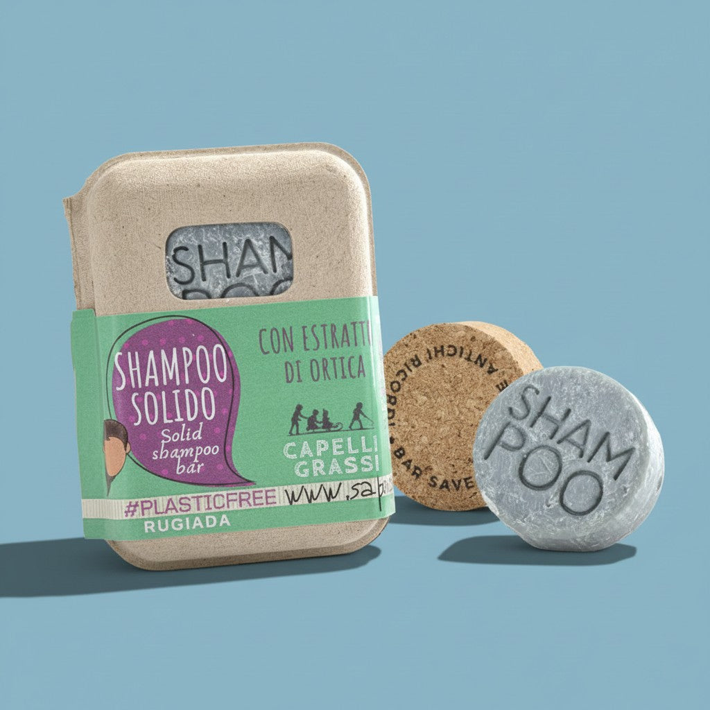 SHAMPOING SOLIDE POUR CHEVEUX GRAS AVEC ROSÉE ET BOUCHON DE LIÈGE