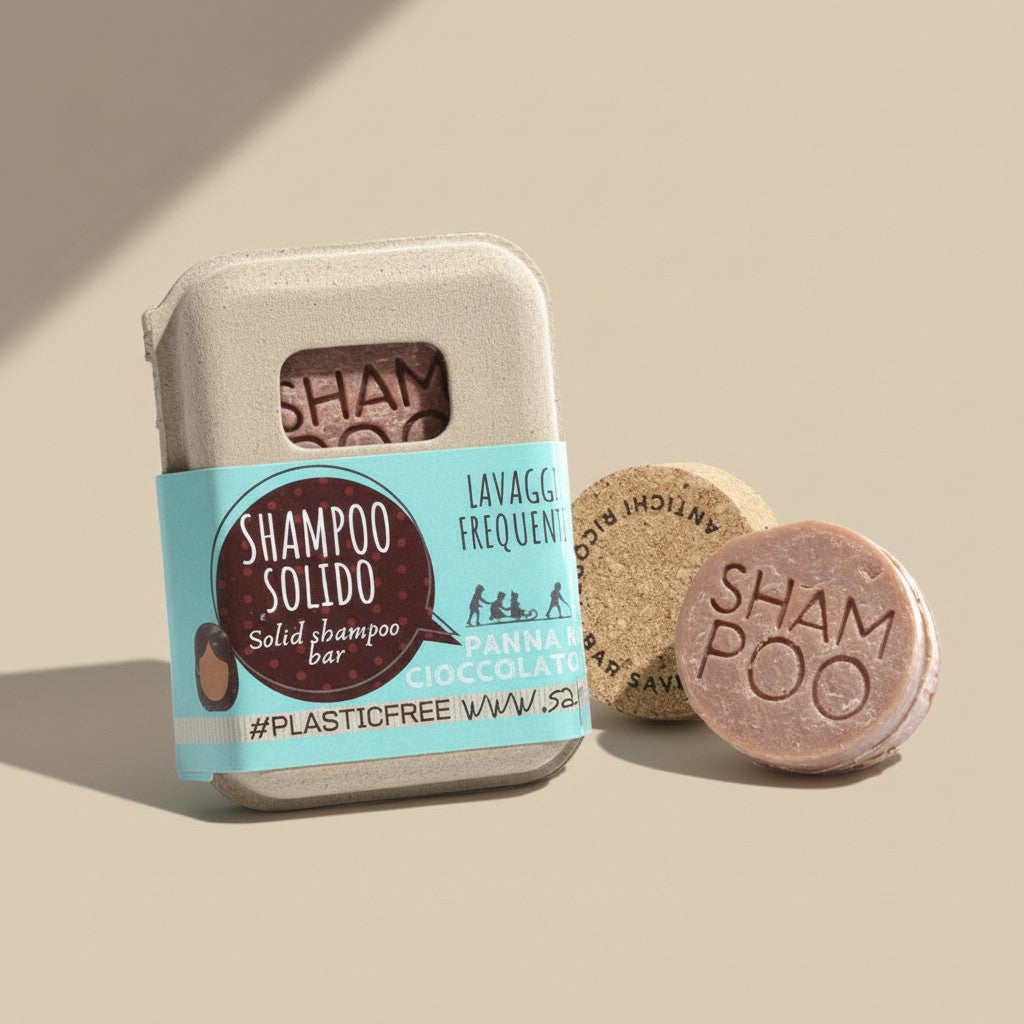 SOLID SHAMPOO FOR FREQUENT WASHES WITH CREAM AND CHOCOLATE WITH CORK BAR SAVER