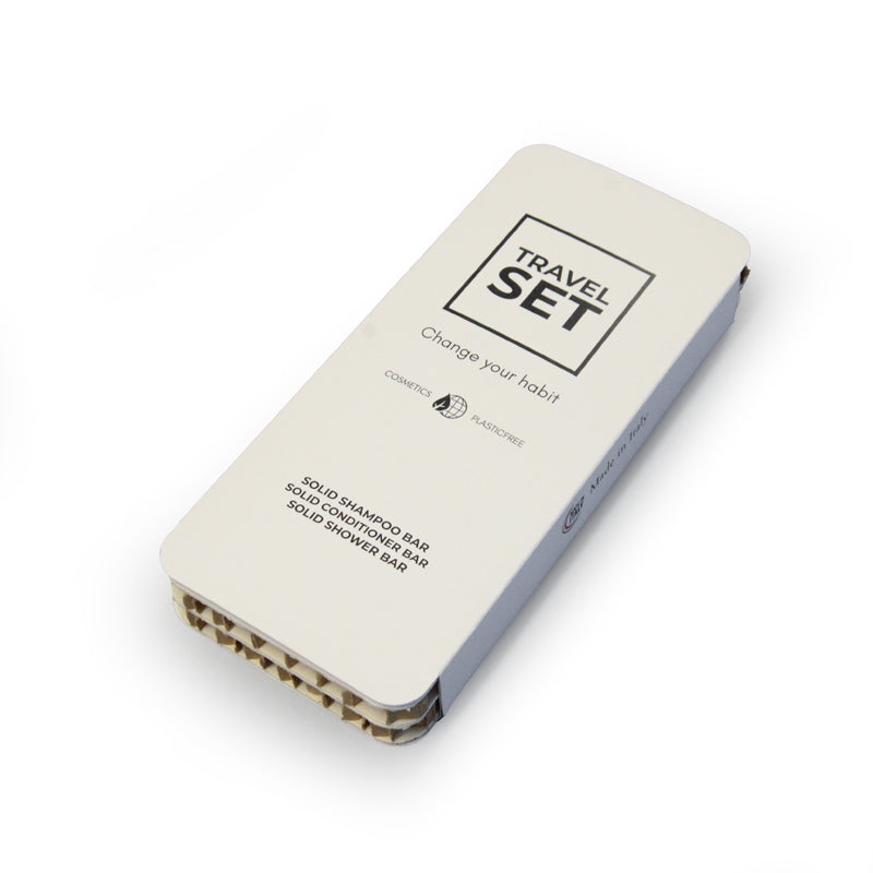 TRAVEL SET - BODY & HAIR PACKAGING IN RECYCLABLE HONEYCOMB CARDBOARD
