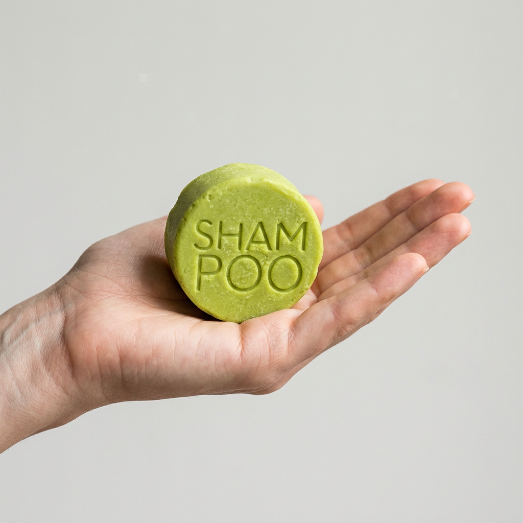 Anteprima Gli Sfuselli con shampoo solido verde sulla mano