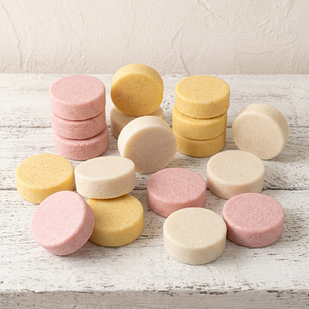 Outlet con assortimento abbondante di shampoo solidi senza scritte