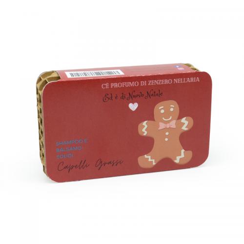 CONFEZIONE NATALIZIA SHAMPOO SOLIDO CAPELLI GRASSI RUGIADA + BALSAMO SOLIDO CAPELLI GRASSI O CON FORFORA YOGURT E CREMA DI RISO
