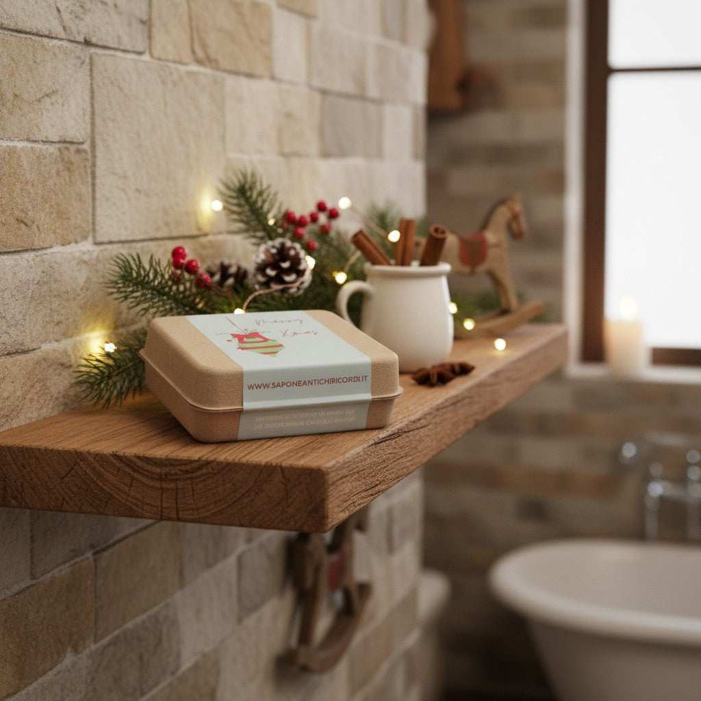 CONFEZIONE REGALO NATALIZIA: SHAMPOO SOLIDO THE NERO E BERGAMOTTO + SAPONETTA ARTIGIANALE ALL'ARANCIA & CANNELLA