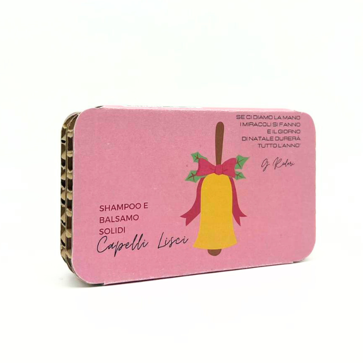 CONFEZIONE NATALIZIA SHAMPOO SOLIDO CAPELLI LISCI FIOR DI COTONE + BALSAMO SOLIDO CAPELLI LISCI FIOR DI LILLÀ