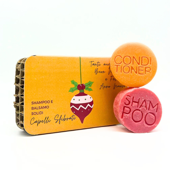 CONFEZIONE NATALIZIA SHAMPOO SOLIDO CAPELLI SFIBRATI FICO D'INDIA + BALSAMO SOLIDO CAPELLI SFIBRATI TROPICANA