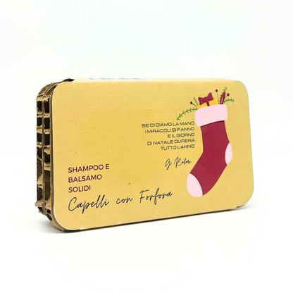 FORFAIT DE NOËL SHAMPOING SOLIDE POUR CHEVEUX AVEC PELLICULES ENCENS + APRÈS-SHAMPOING SOLIDE POUR CHEVEUX GRAS OU AVEC PELLICULES YAOURT ET CRÈME DE RIZ