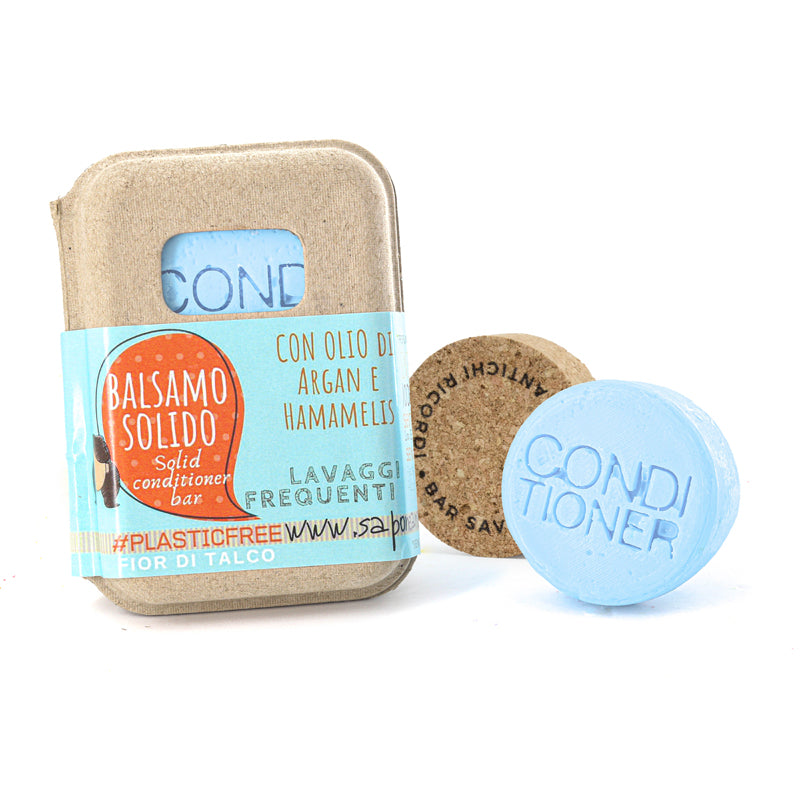 APRÈS-SHAMPOING SOLIDE POUR LAVAGES FRÉQUENTS AVEC TALC ET LIÈGE BAR SAVER