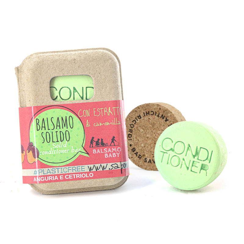 Après-shampoing solide pour bébé à la pastèque et au concombre avec bouchon en liège