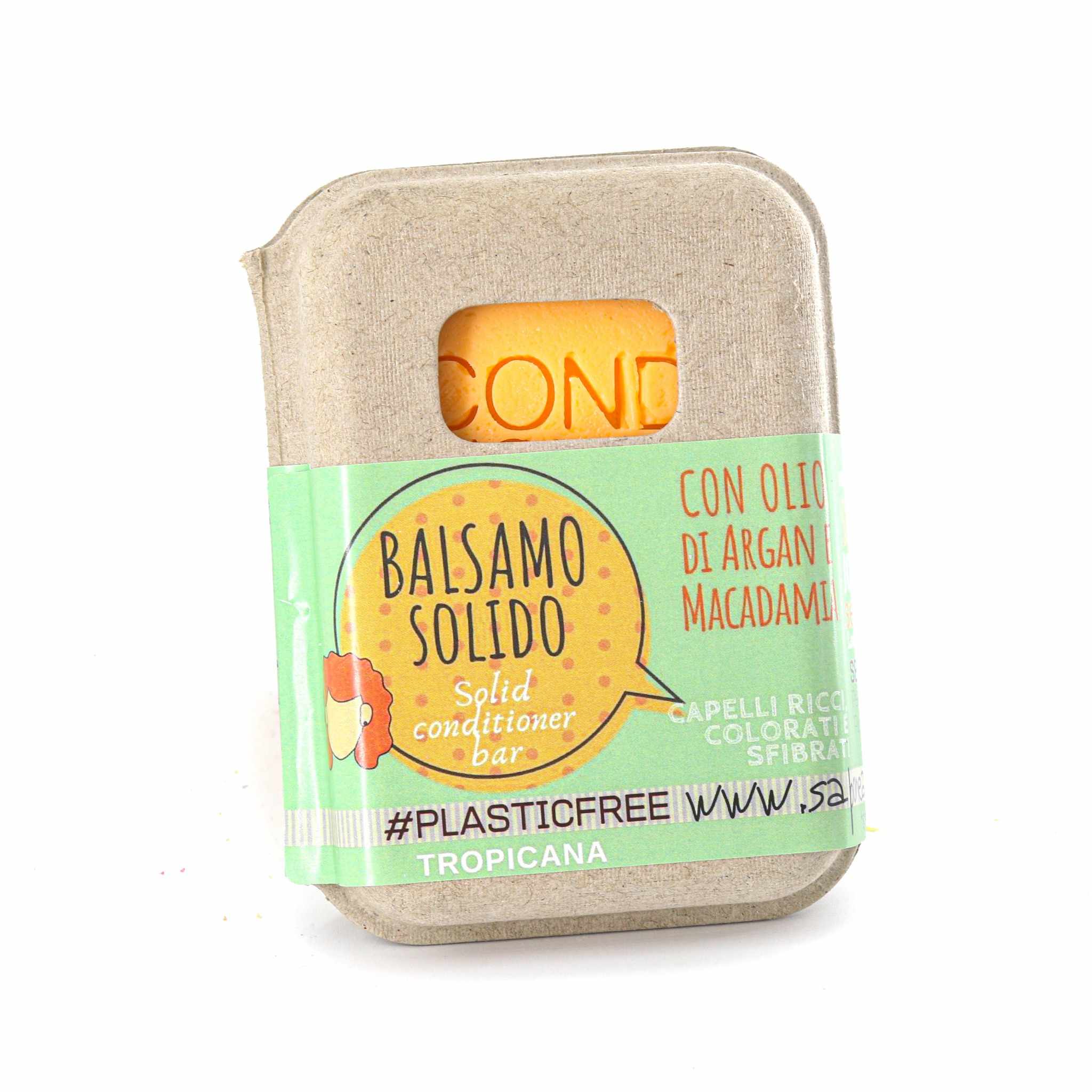 Après-shampooing solide Tropicana pour cheveux bouclés, colorés ou abîmés avec bouchon en liège