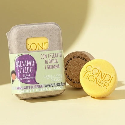 BALSAMO SOLIDO CAPELLI GRASSI O CON FORFORA ALLO YOGURT E CREMA DI RISO CON BAR SAVER IN SUGHERO