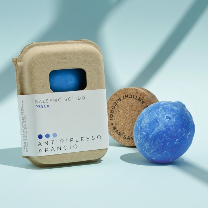 Après-shampooing solide anti-orange et pêche avec protection en liège