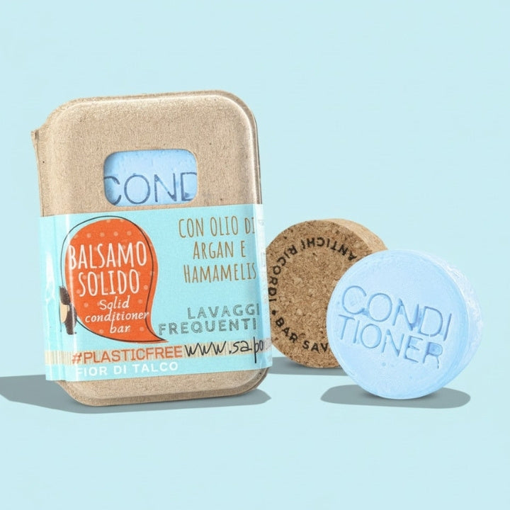 APRÈS-SHAMPOING SOLIDE POUR LAVAGES FRÉQUENTS AVEC TALC ET LIÈGE BAR SAVER