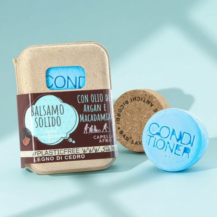 Après-shampoing solide pour cheveux afro ou bouclés poreux avec bois de cèdre et liège