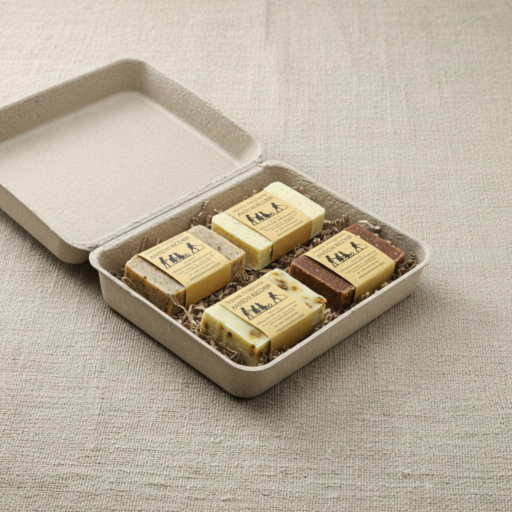 VALENTINE'S DAY GIFT SET: 4 BARS OF ARTISAN SOAP WITH A STRAW LINER - 100g each
