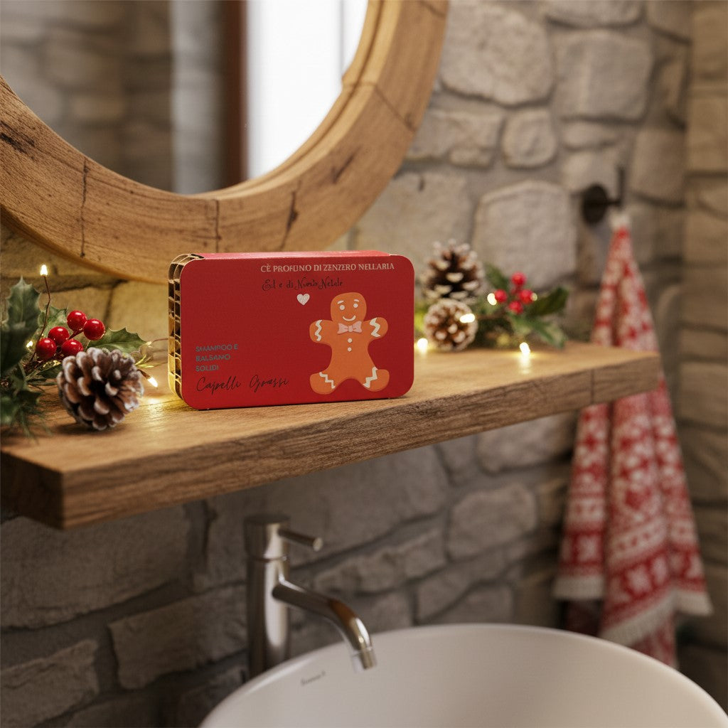 CONFEZIONE NATALIZIA SHAMPOO SOLIDO CAPELLI GRASSI RUGIADA + BALSAMO SOLIDO CAPELLI GRASSI O CON FORFORA YOGURT E CREMA DI RISO