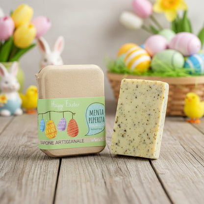 IDEA REGALO PASQUA  SAPONE MENTA PIPERITA IN CARTONE RICICLATO