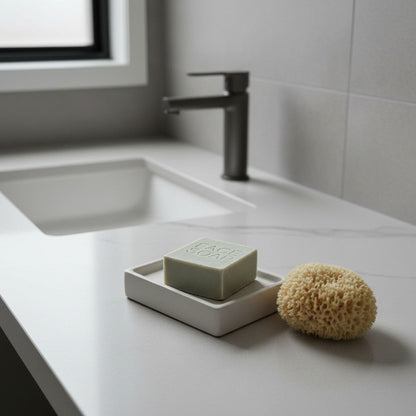 LATTE DETERGENTE SOLIDO PER PELLI SENSIBILI 50 g CON SPUGNA MARINA - Packaging in cartoncino riciclabile