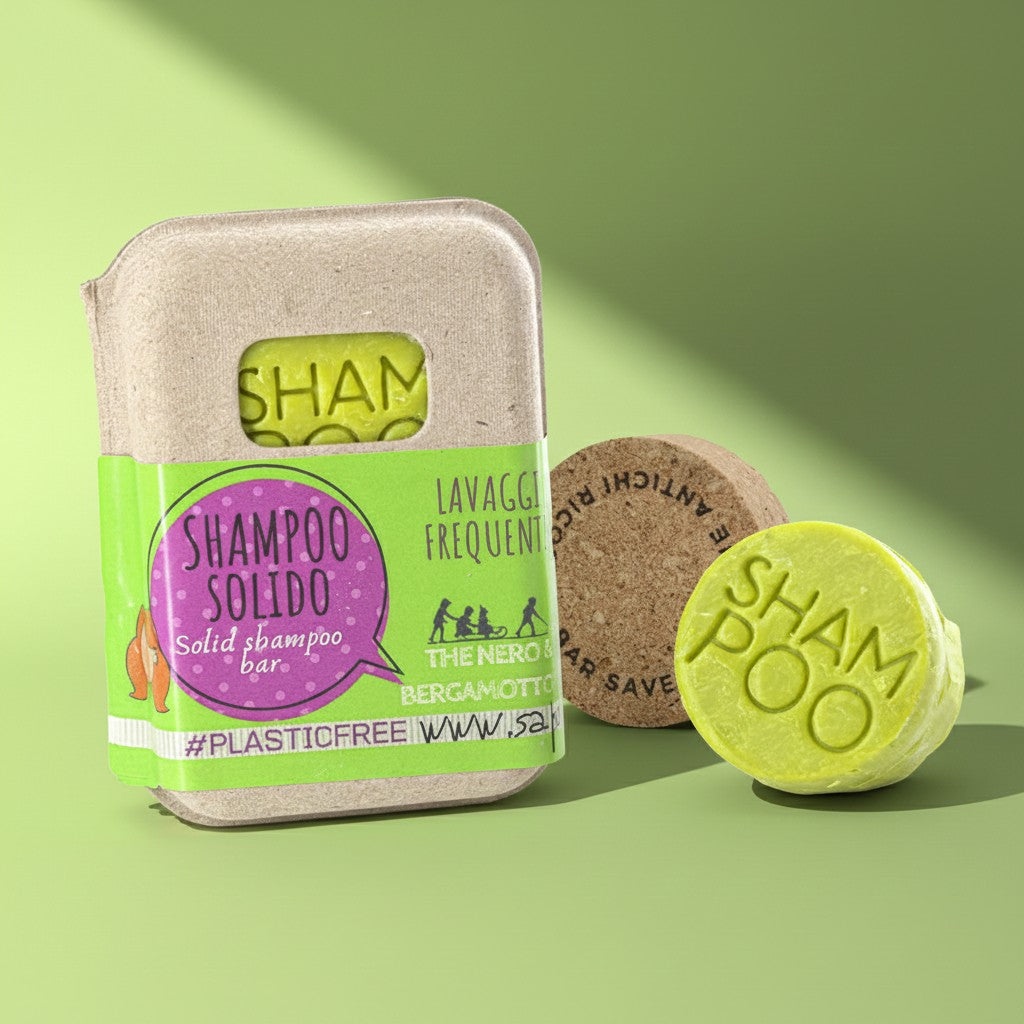 SOLID SHAMPOO FOR FREQUENT WASHES WITH BLACK TEA AND BERGAMOT WITH CORK BAR SAVER