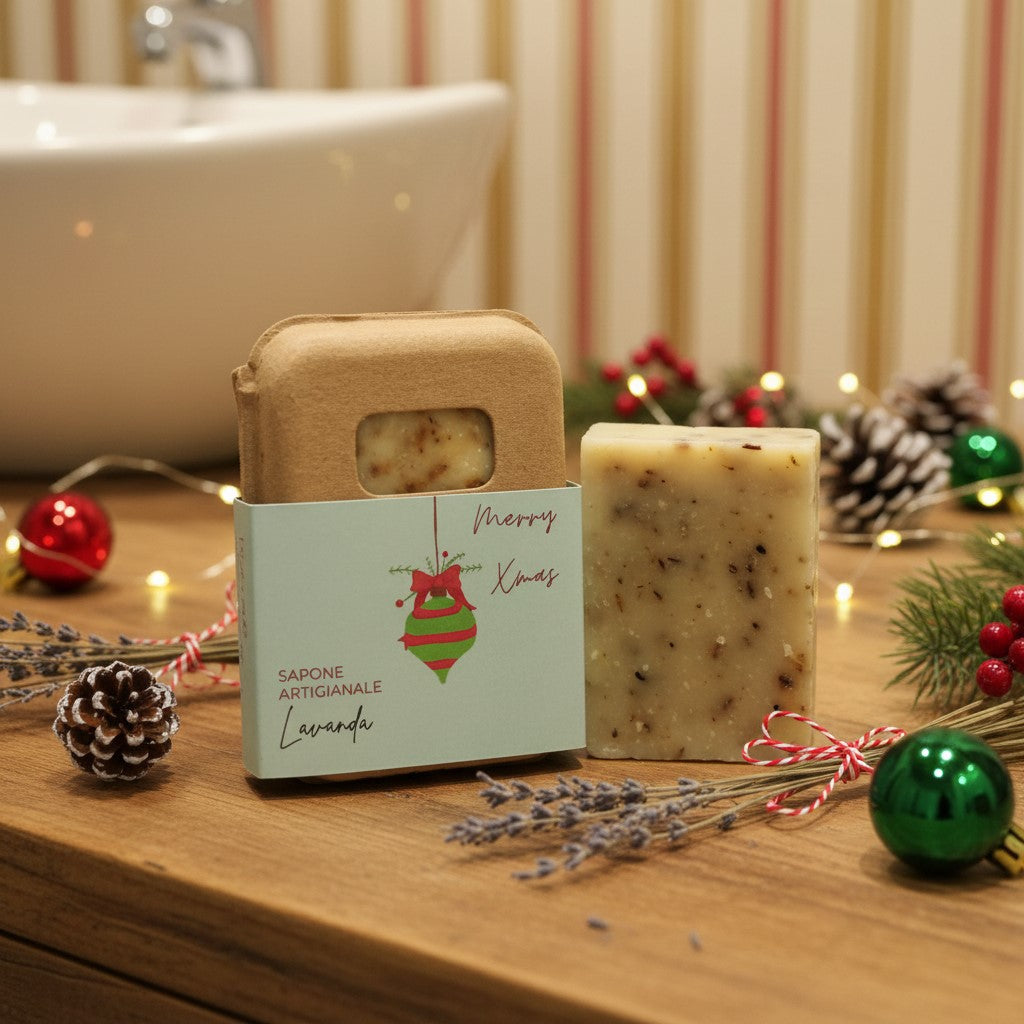 SAPONE DI NATALE ALLA LAVANDA IN PACKAGING DI CARTONE RICICLATO