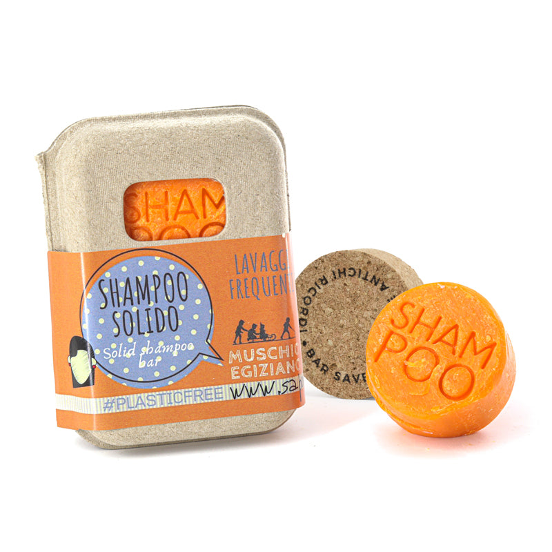 SOLID SHAMPOO FOR FREQUENT WASHES WITH EGYPTIAN MUSK AND CORK BAR SAVER