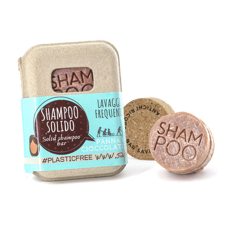 SOLID SHAMPOO FOR FREQUENT WASHES WITH CREAM AND CHOCOLATE WITH CORK BAR SAVER