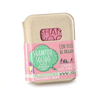 SHAMPOO SOLIDO CAPELLI COLORATI ALL'ORCHIDEA NERA CON BAR SAVER IN SUGHERO