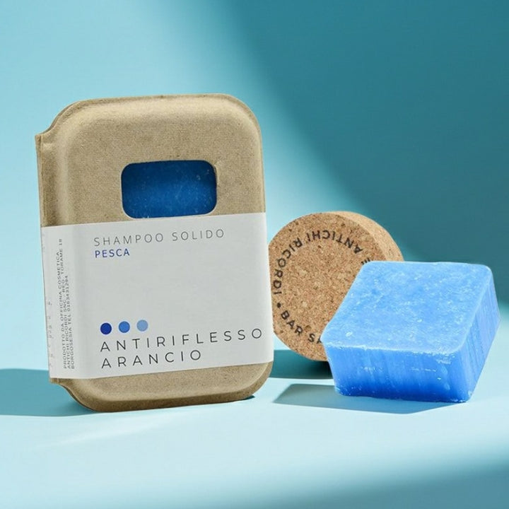 Shampoing solide anti-orange et pêche avec bouchon en liège