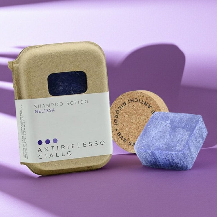 Shampoing solide anti-jaunissement à la mélisse avec bouchon en liège
