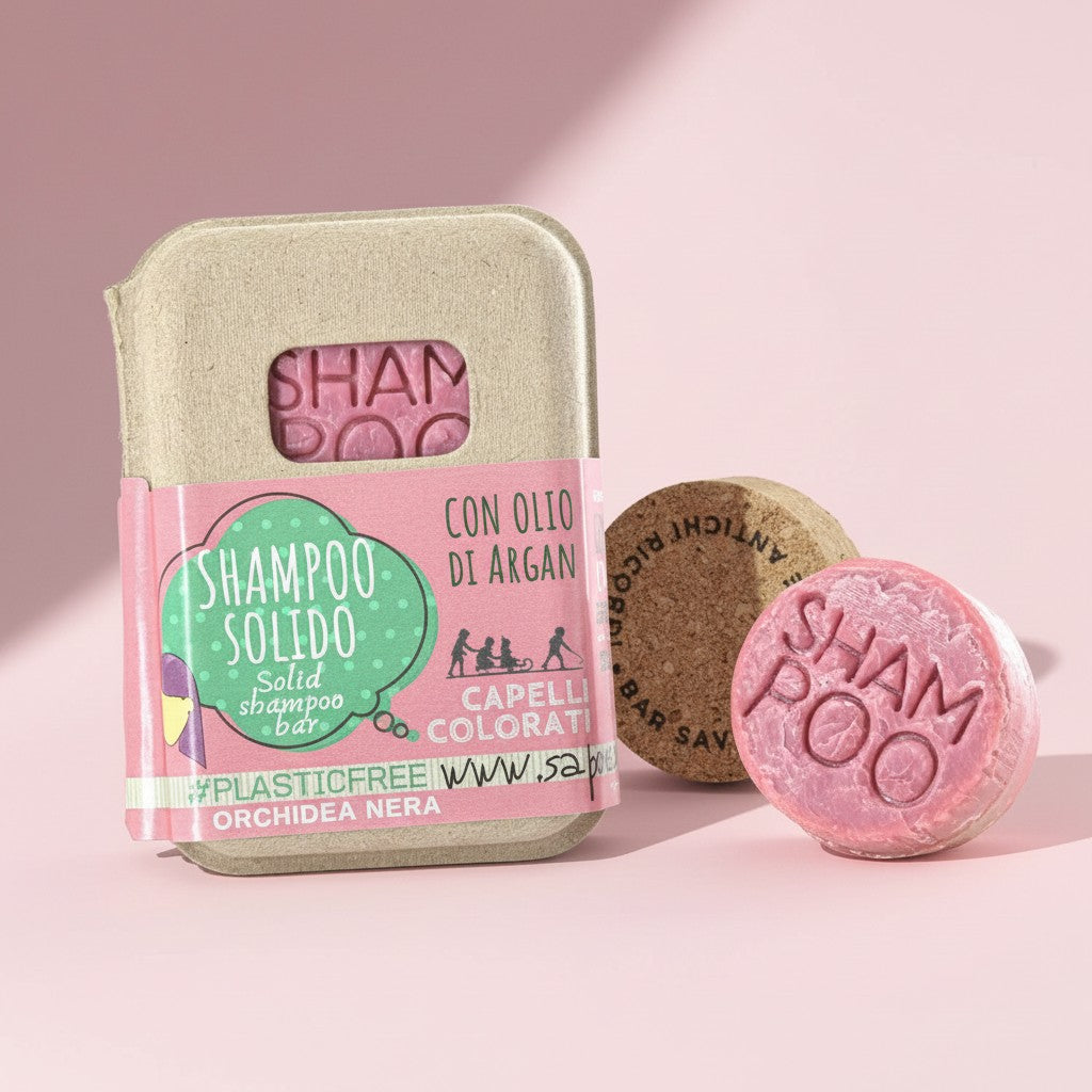 SHAMPOING SOLIDE POUR CHEVEUX COLORÉS À L'ORCHIDÉE NOIRE ET AU CORK BAR SAVER